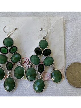 Premier Designs Nordstrom Statement Earrings Green Silvertone Beaded Drop NEW
